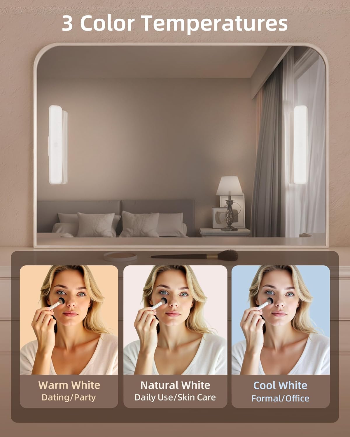 EZVALO 2 Pack Wireless Makeup Light, Rechargeable Vanity Lights for Mirror with 3 Color Modes, Stepless Dimming, Touch Control & Adjustable Angle, Cordless Bathroom Mirror Light, Gift for Women