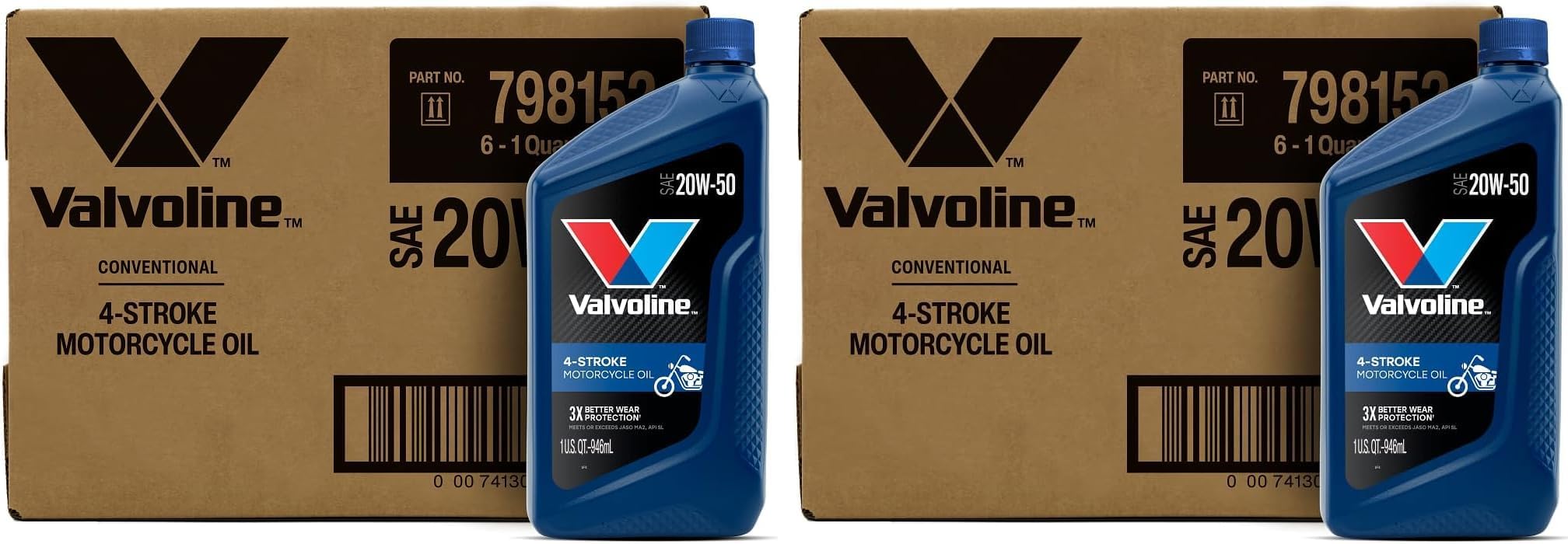 Valvoline 4-Stroke Motorcycle SAE 20W-50 Motor Oil 1 QT, Case of 6 (Pack of 2)