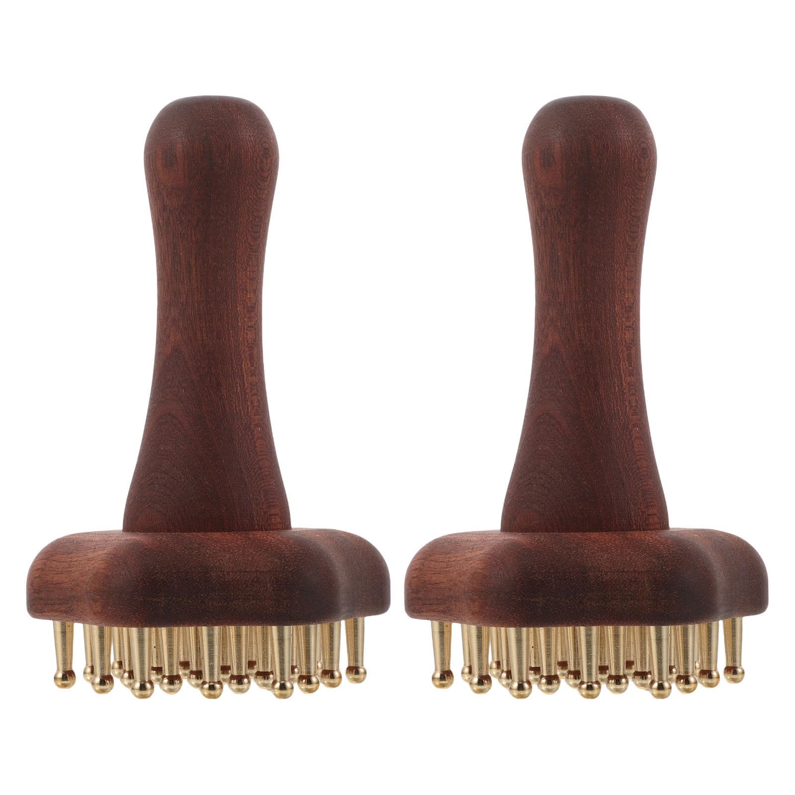 Kisangel Peine masajeador ergonómico de madera y latón con 24 dientes para cuidado corporal y capilar, ideal para spa en casa, pack de 2 unidades