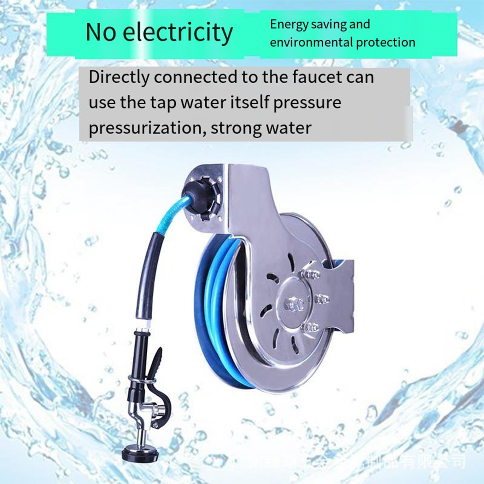 Carrete de manguera de acero inoxidable abierto retráctil automático 5M/10M/15M carrete de manguera de agua de cocina de jardín resistente que no deja marcas,15M