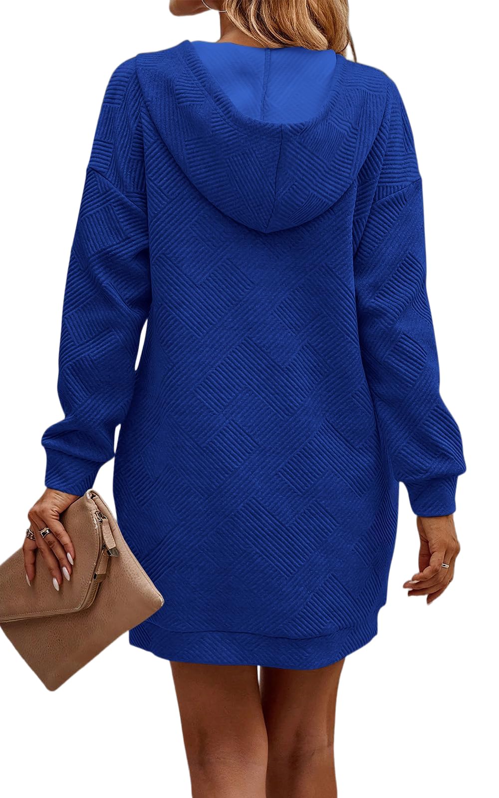 TrendiMax Robe à Capuche pour Femme Automne Transition Sweat à Capuche Texture Bouton Manches Longues Robes avec Capuche,