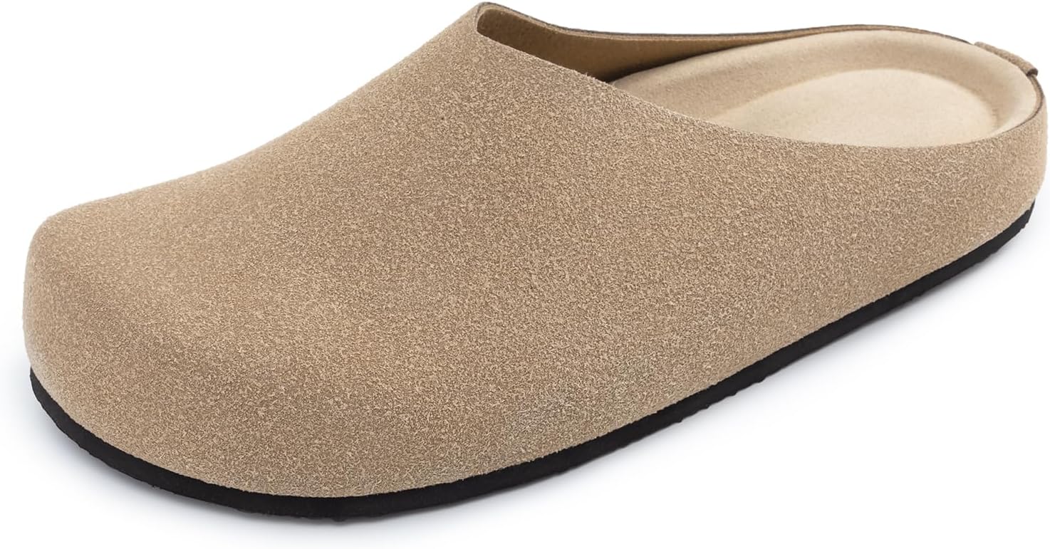 Athlefit Women's Slip On Suede Clogs Comfortable Cork Footbed Mules Shoes for Nurse Work Outdoor Travel