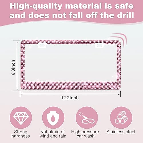 Vista 80 de Paquete de 2 marcos de matrícula brillantes para mujer, accesorios de automóvil con diamantes de imitación brillantes con tapas de cristal con Blanco