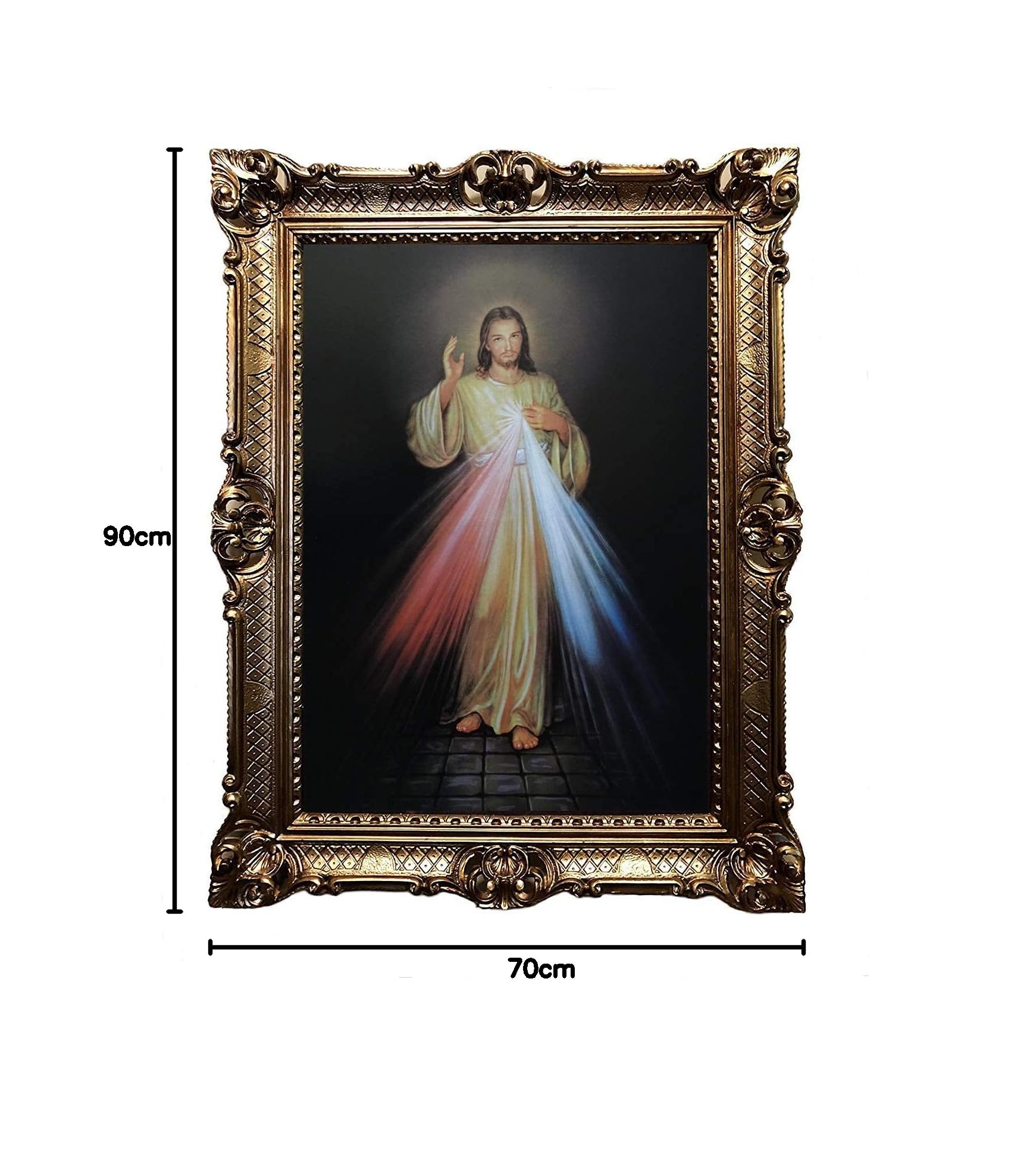 Gnadenbild vom Barmherzigen Jesus Antik Barock Rahmen Barockrahmen mit Bild Wandbild 70x90cm Kunstdrucke Religiöse Bilder Kunst von Heiligen Heiligenbild Retro Repro für Home Büro Praxis Café 58B
