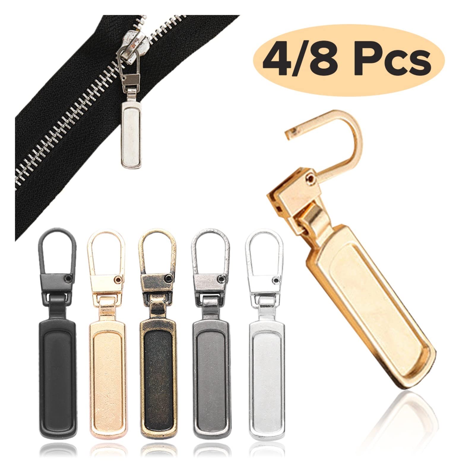 Tiradores de cremallera, Kit de reparación de cabezales de cremallera de repuesto for tiradores de cremallera desmontables, for maletas, equipaje, mochilas, bolsos, abrigos(Black,8 Pcs)