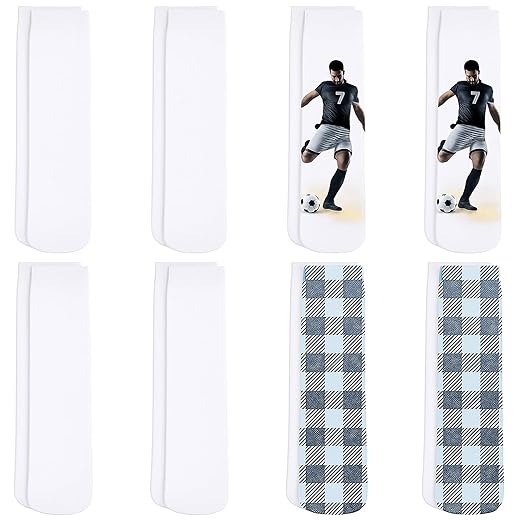 Geyoga 8 Pairs Sublimation Socks White Blank Polyester Socks Printable Athletic Socks for Teens Adults DIY Personalized Socks, 15.7 Inch