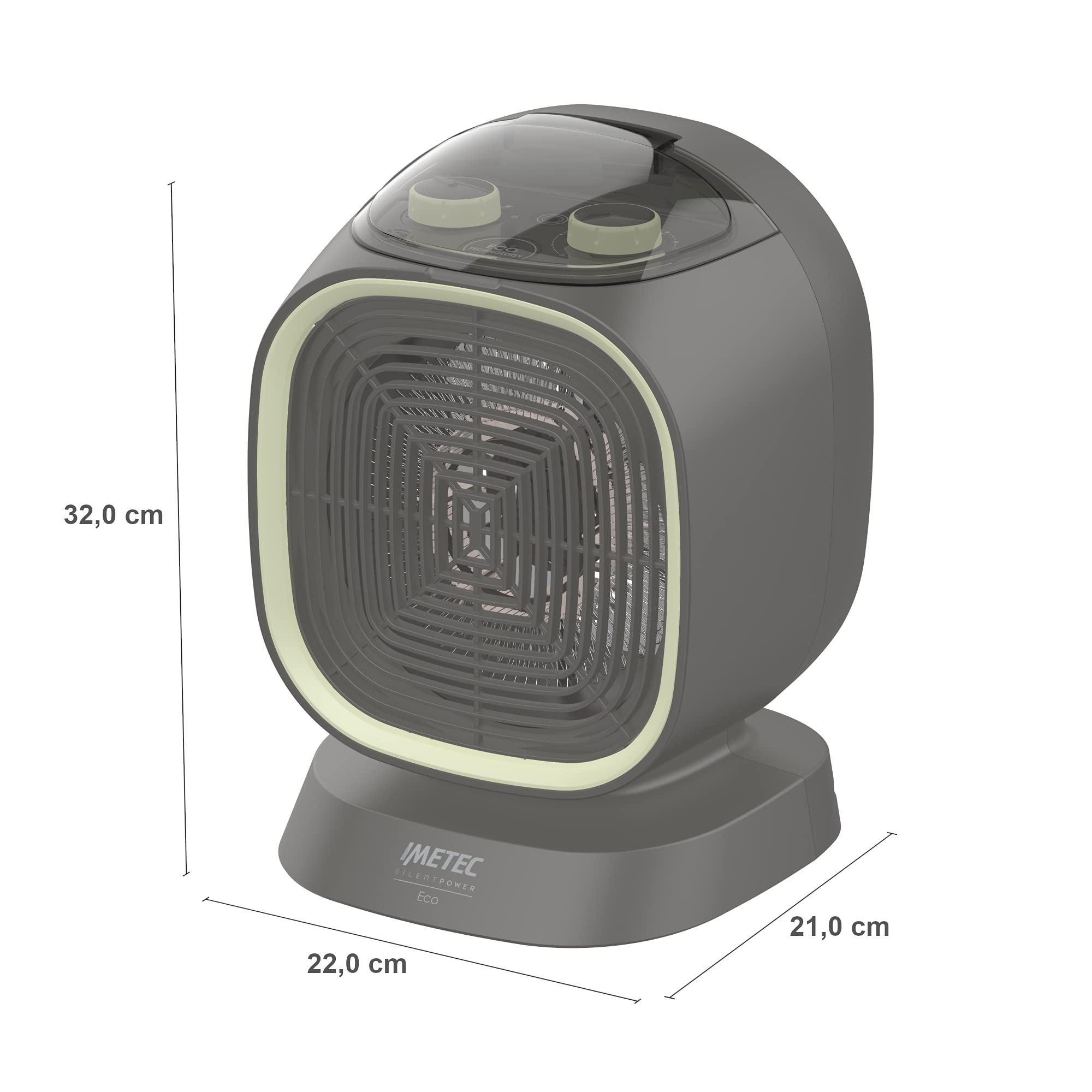 Imetec Silent Power Eco, cichy termowentylator, technologia ECO, 2100 W, funkcja zapobiegania zamarzaniu, regulacja temperatury, 4 funkcje, termostat pokojowy