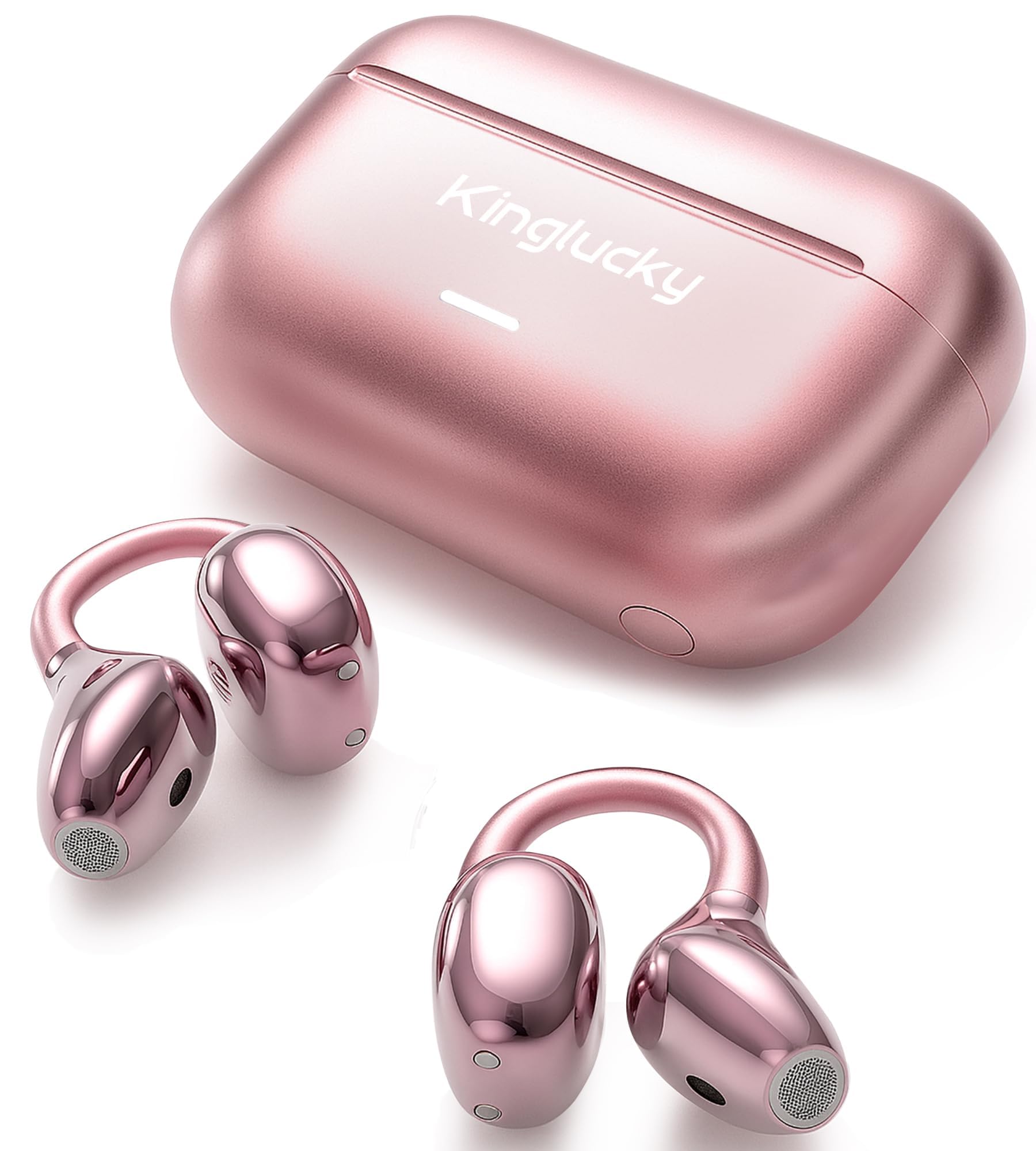 King Lucky Open Ear Cuff Earbuds, Wireless Bluetooth 6.0, Silver Wing Design, Non-Clogging Design, IPX5 Waterproof, ENC Noise Reduction, 45 Hours Long Life, Multi-Point Connection, For Running, Sports