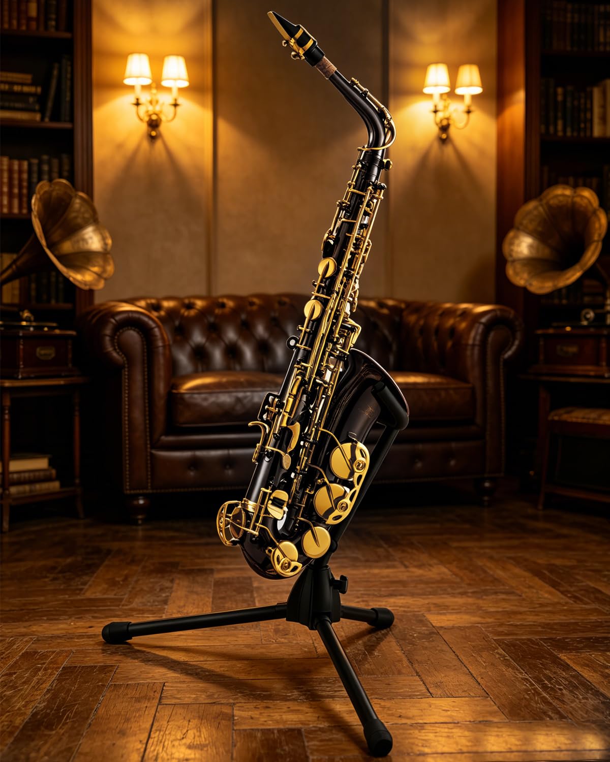 STRICH Eb-Altsaxophon – Einsteiger-Set für Altsaxophon mit Hartschalenkoffer, Ständer, Tragegurt, Mundstück und Blättern für Schulorchester und das Üben zu Hause, SSA-31B, schwarz