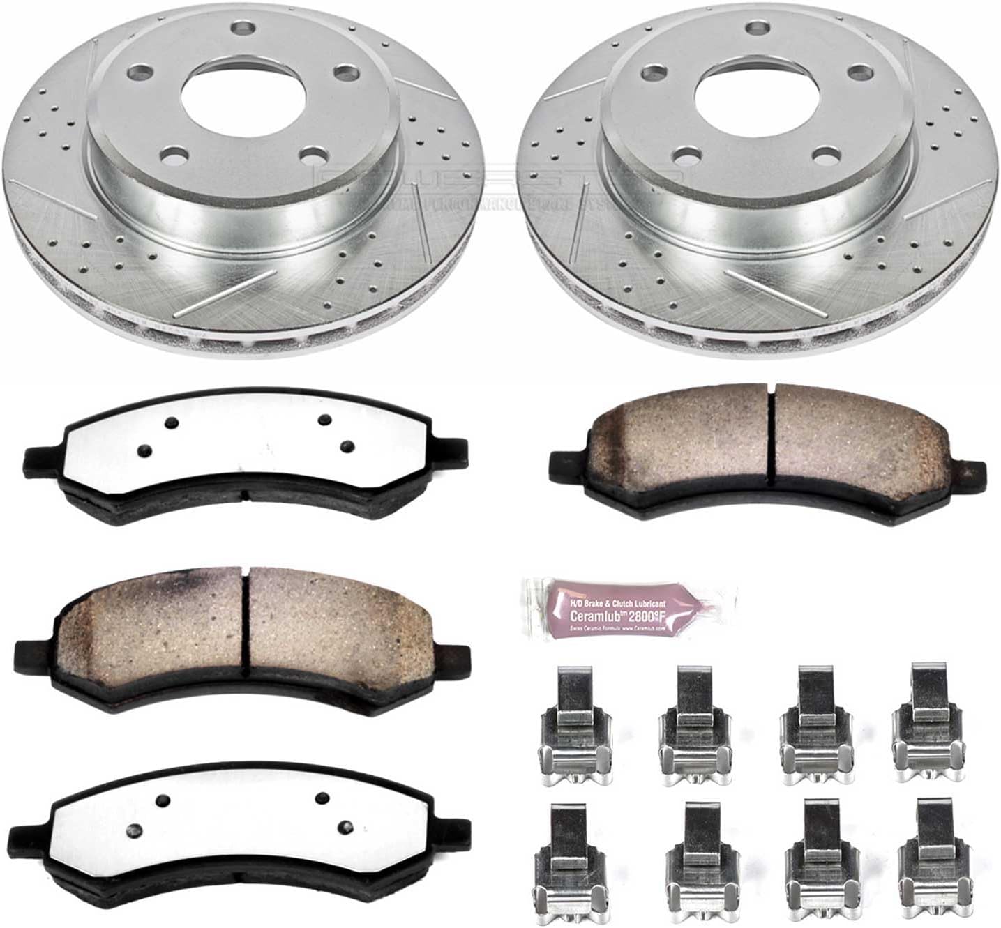 PowerStop Front Brake Kit For Dodge Dakota 2005-10 |Mitsubishi Raider 2006-09 |Ram Dakota 2011 - Truck & Tow Carbon Fiber Ceramic Brake Pads + Drilled & Slotted Rotors Upgrade, K2193-36
