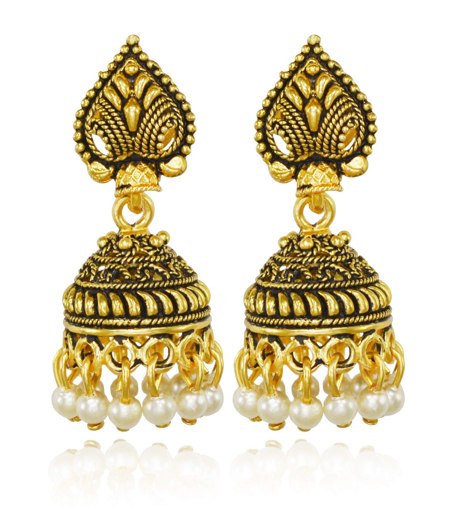 Jewelopia Gold-Plated Pan Shape Oxidized German Silver Drop Earrings Jhumki with White Pearls Antique Golden Black Finish Jewellery for Girls & Womens (B08VWPTSDH) Amazon Price History, Amazon Price Tracker