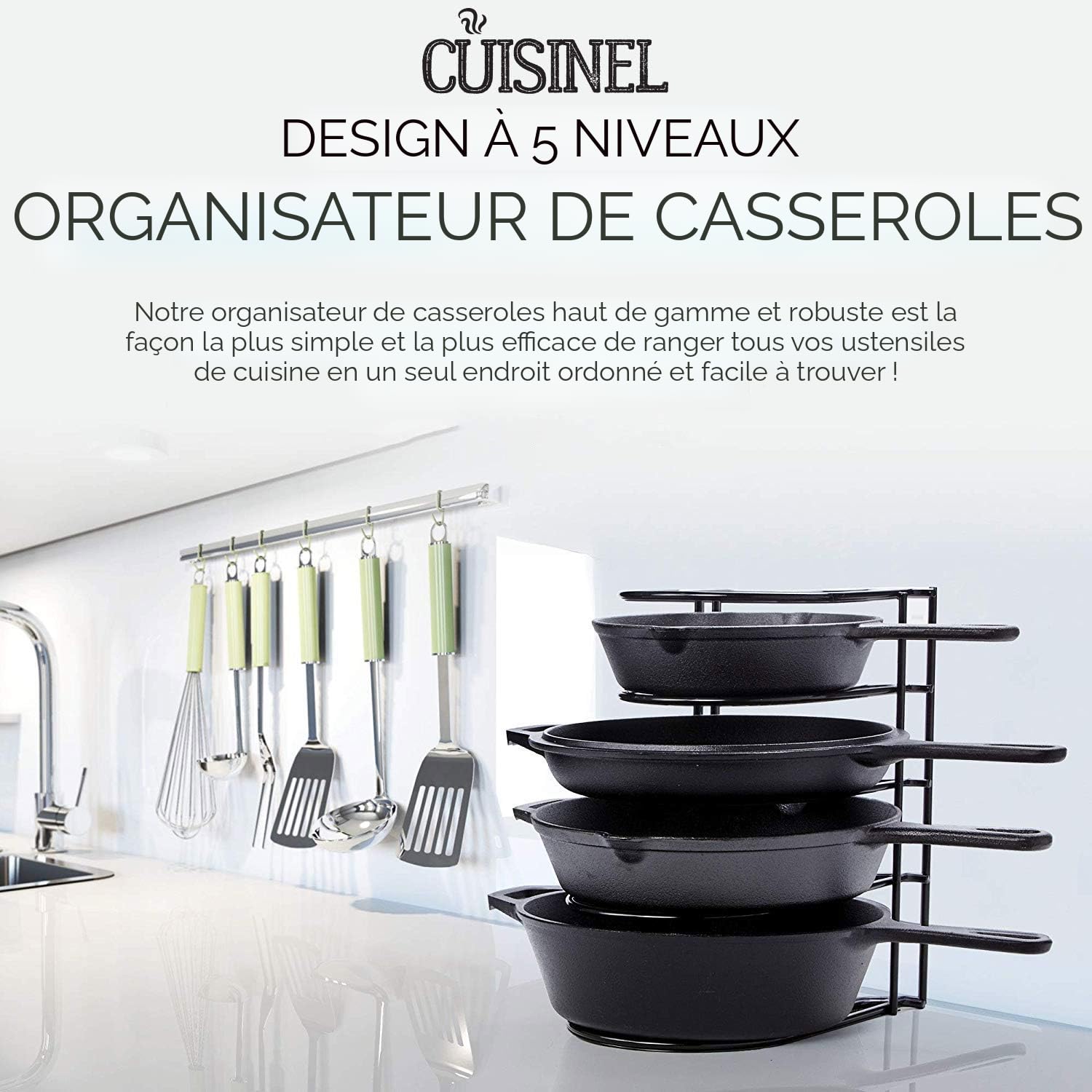 Organisateur Casseroles Et Poêles Extreme Matter - Étagère 5 Niveaux Acier Pour Armoire Ou Comptoir