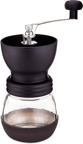 MiXPRESSO Molinillo de café manual Molinillo de rebabas cónico Tarro de almacenamiento de vidrio