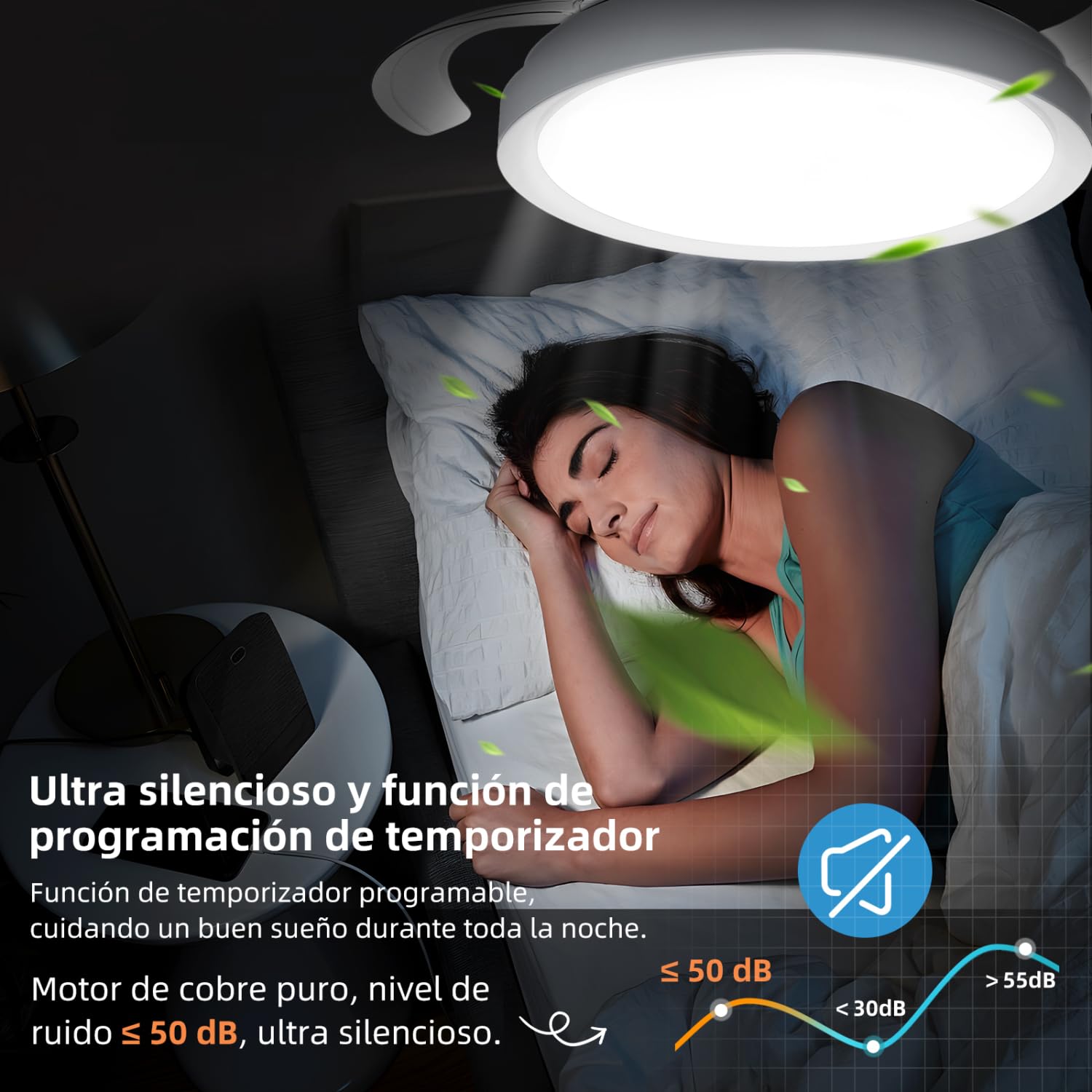 Aigostar Ventilador de Techo LED de 50W 5300LM, Aspas Retráctiles, CCT 2700K-6500K y Brillo Ajustable, con Control Remoto y Función Verano e Invierno(Blanco)