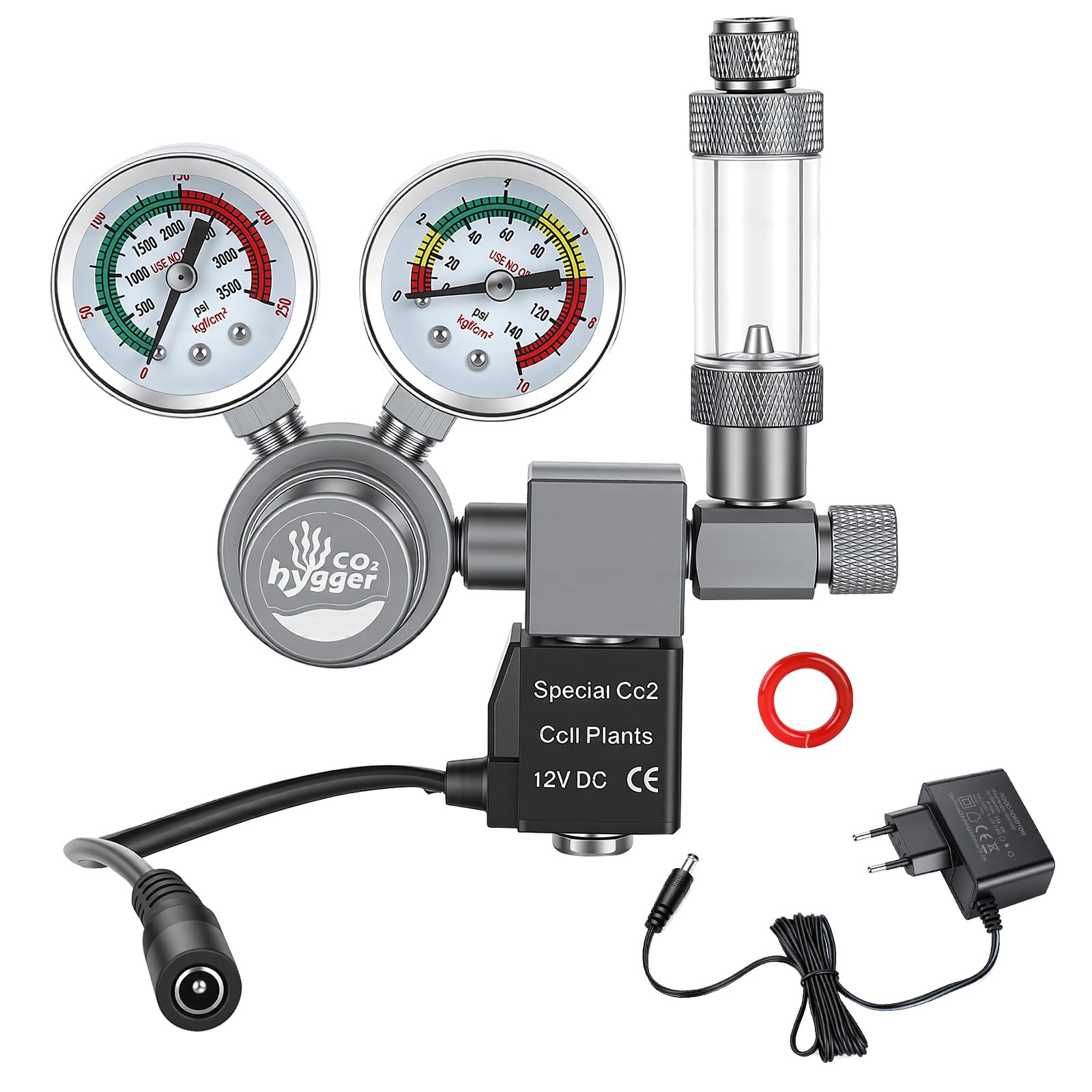 Regulador co2 Acuario DC Solenoide,co2 Regulator para Acuario Calibre Doble | Display preciso doble calibre, contador burbujas con válvula retención, Válvula aguja giratoria control preciso la salida gas