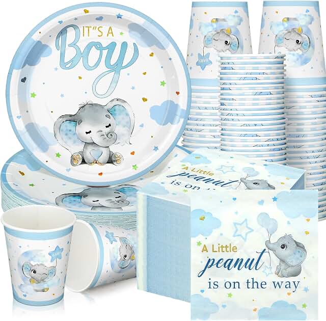 Blue Elephant Baby Shower Plates image
