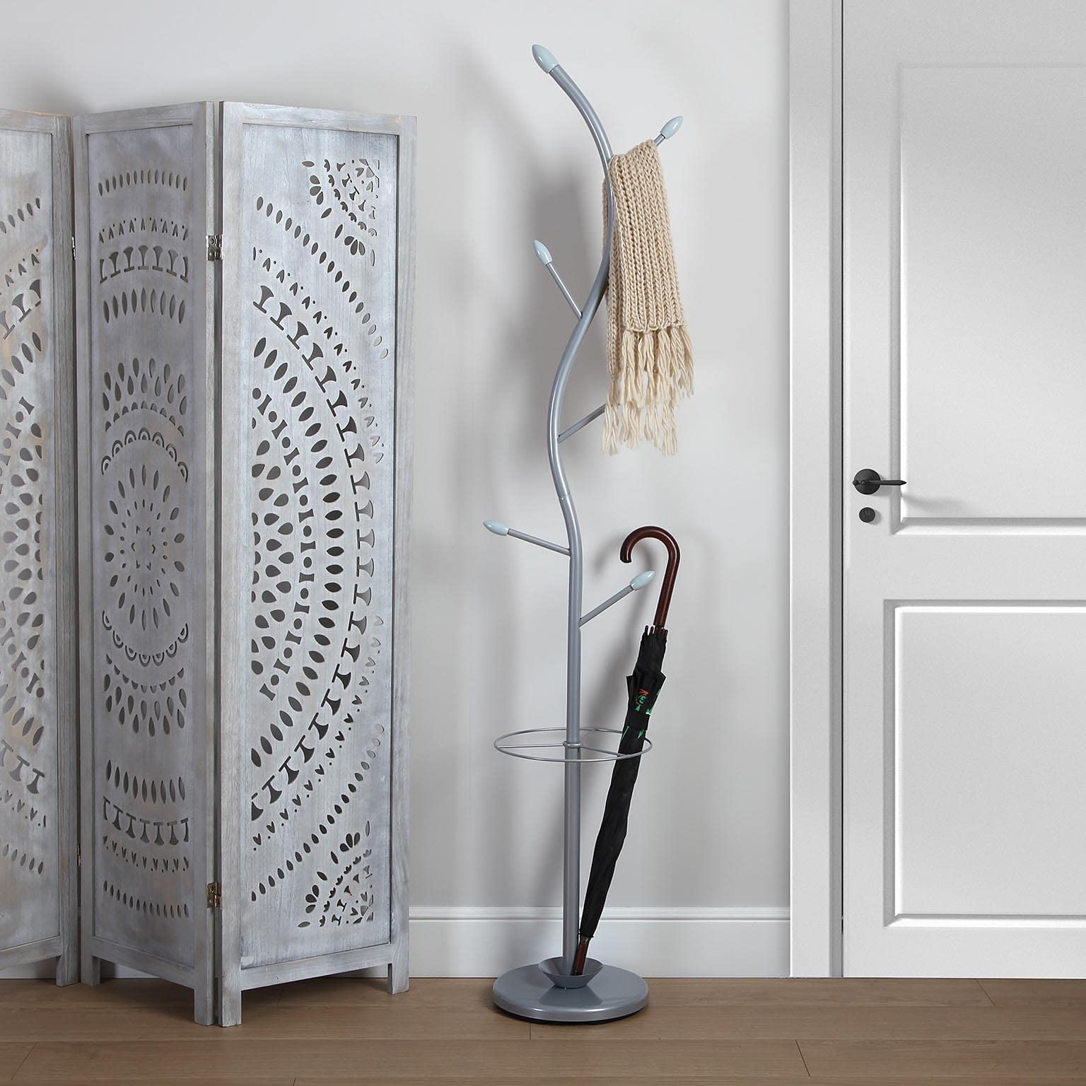 Appendiabiti Da Terra Malmö - Design Minimalista Con 6 Ganci In Legno E Metallo - Foto 4