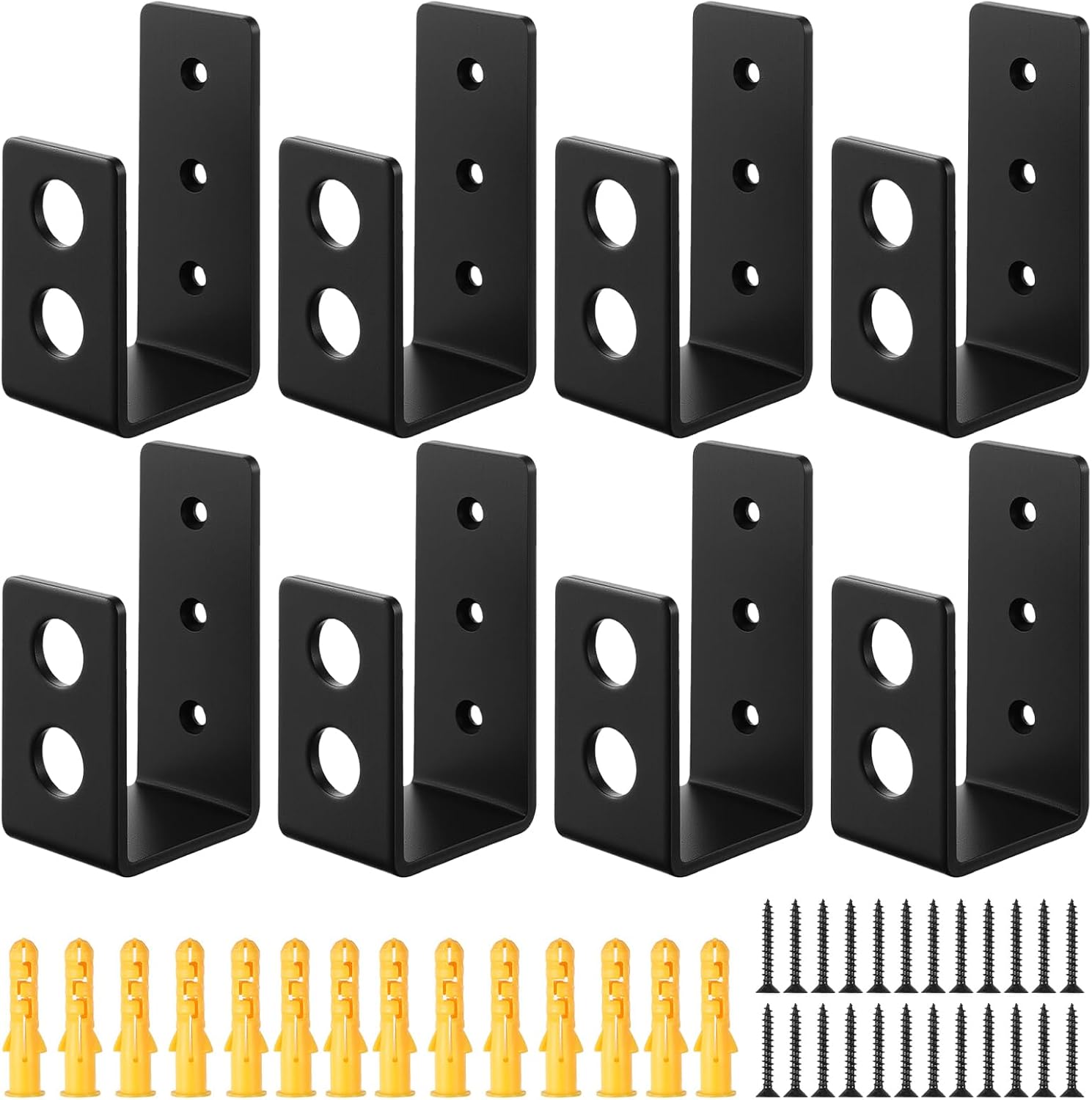 MAQUITA 8 Packs Door Barricade Brackets, Open Bar Holder U Bracket with Screws and Anchors, Heavy Duty Security Holder Bracket Stopper Tool Hanger for Barn, Shed, Garage Doors, Fits 2x4 Boards