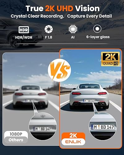 Miniatura 3 de ENLIK Cámara de salpicadero delantera y trasera 360 Dashcam de 4 canales, cámara de coche para vehículos, QHD 2K+1080P*3 con tarjeta de 128GB, 5G