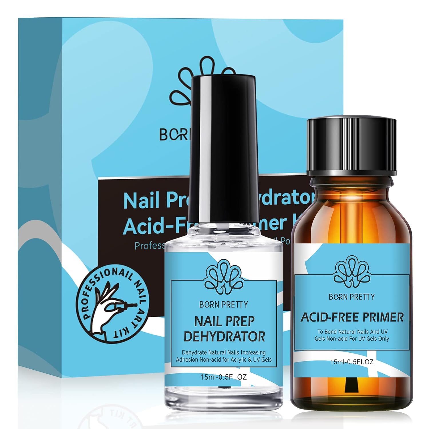 BORN PRETTY Gel Polish Primer Acrylic Acid Free Natural Dehydrate Bond Primer, Nail Protein Base for Acrylic Powder and Gel Nail Polish 15 ml / 0.50 fl.oz