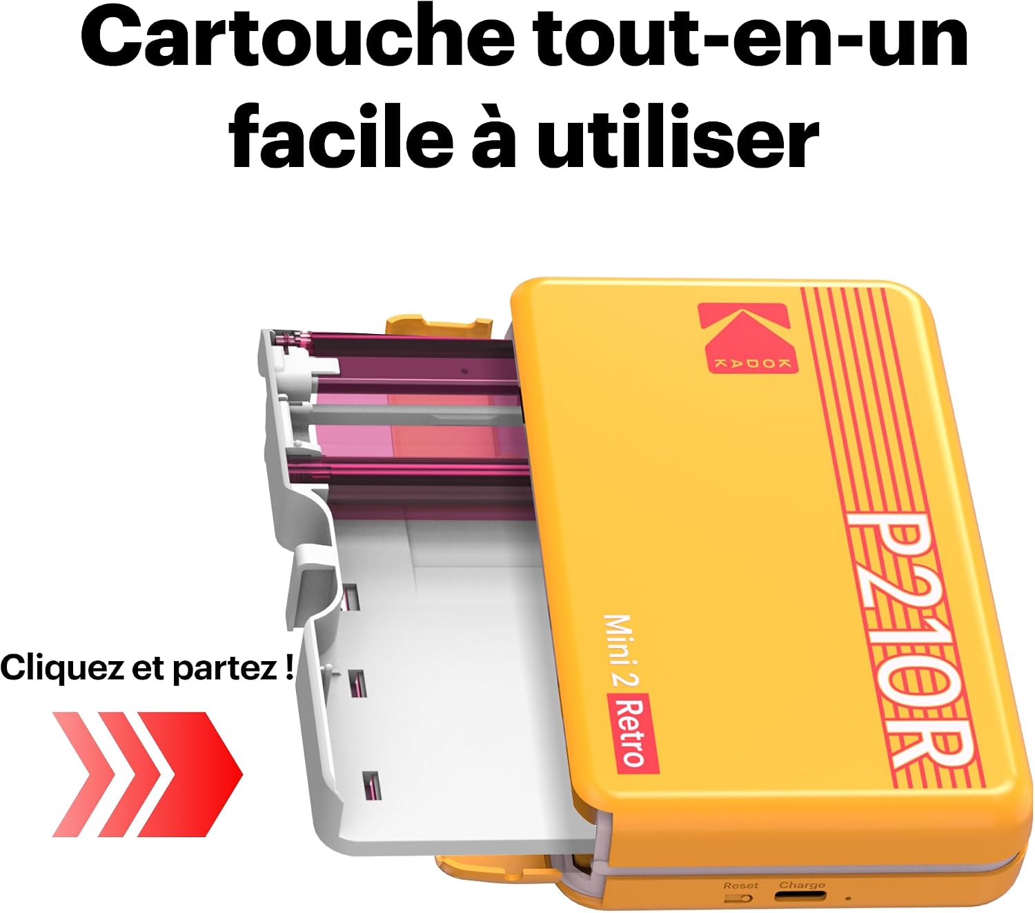 KODAK Mini 2 Retro Imprimante Photo Portable 5x7,6cm, 38 Feuilles, Blanc | Bluetooth, compatible iPhone et Android, résistant aux traces, à l’eau et à la décoloration — image 4