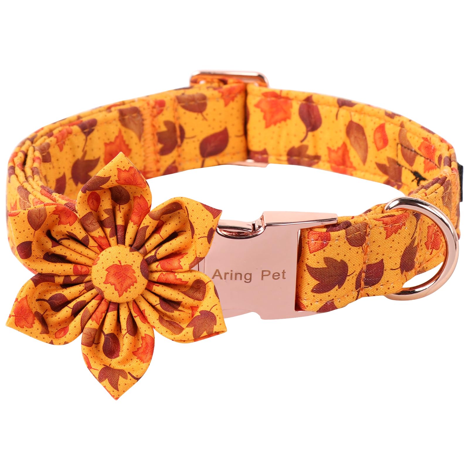 Aring petFall Dog Collar-Cotton Maple Leaves Dog Collar with Flower, Adjustable Autumn Leaves Dog Collars Pet Necklace with Metal Buckle for Girl&Boy Dogs