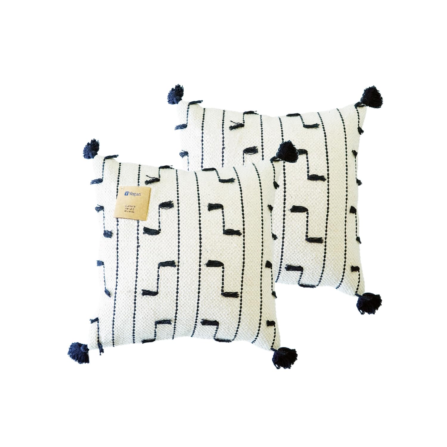 YOGAN Juego de 2 cojines con fundas incluidas, 45 x 45 cm, funda 100% algodón, carcasa 100% algodón con relleno de fibra de poliéster, cojín muy suave y cómodo para sofá, silla (diseño de líneas)