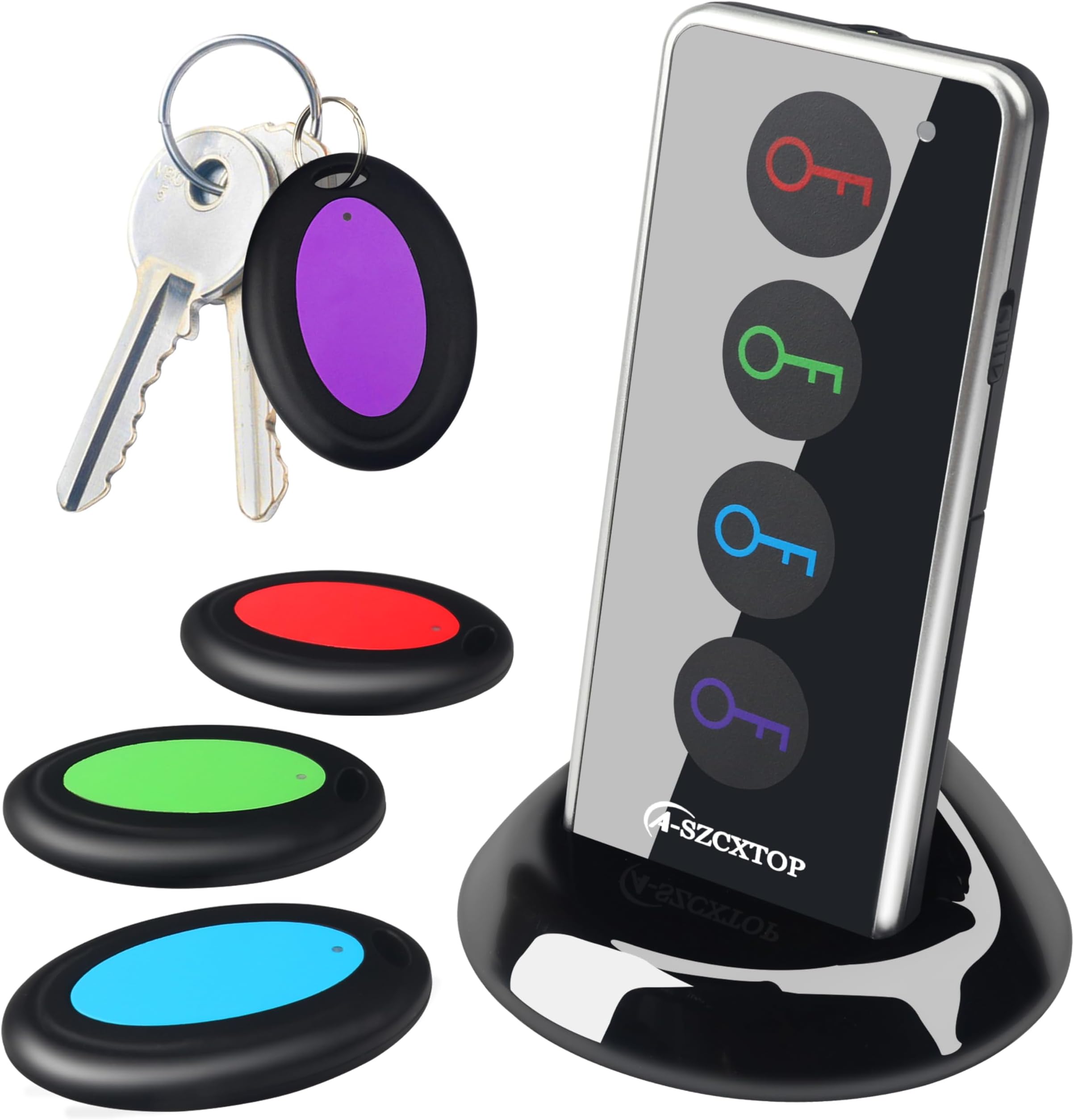 Key Finder Locator, 80dB Wireless Remote Item Tracker, RF Finder for Key, Pet, Luggage, Wallet, Phone, 131ft / 40M Working Range, 1 RF Transmitter & 4 Receivers & Flashlight
