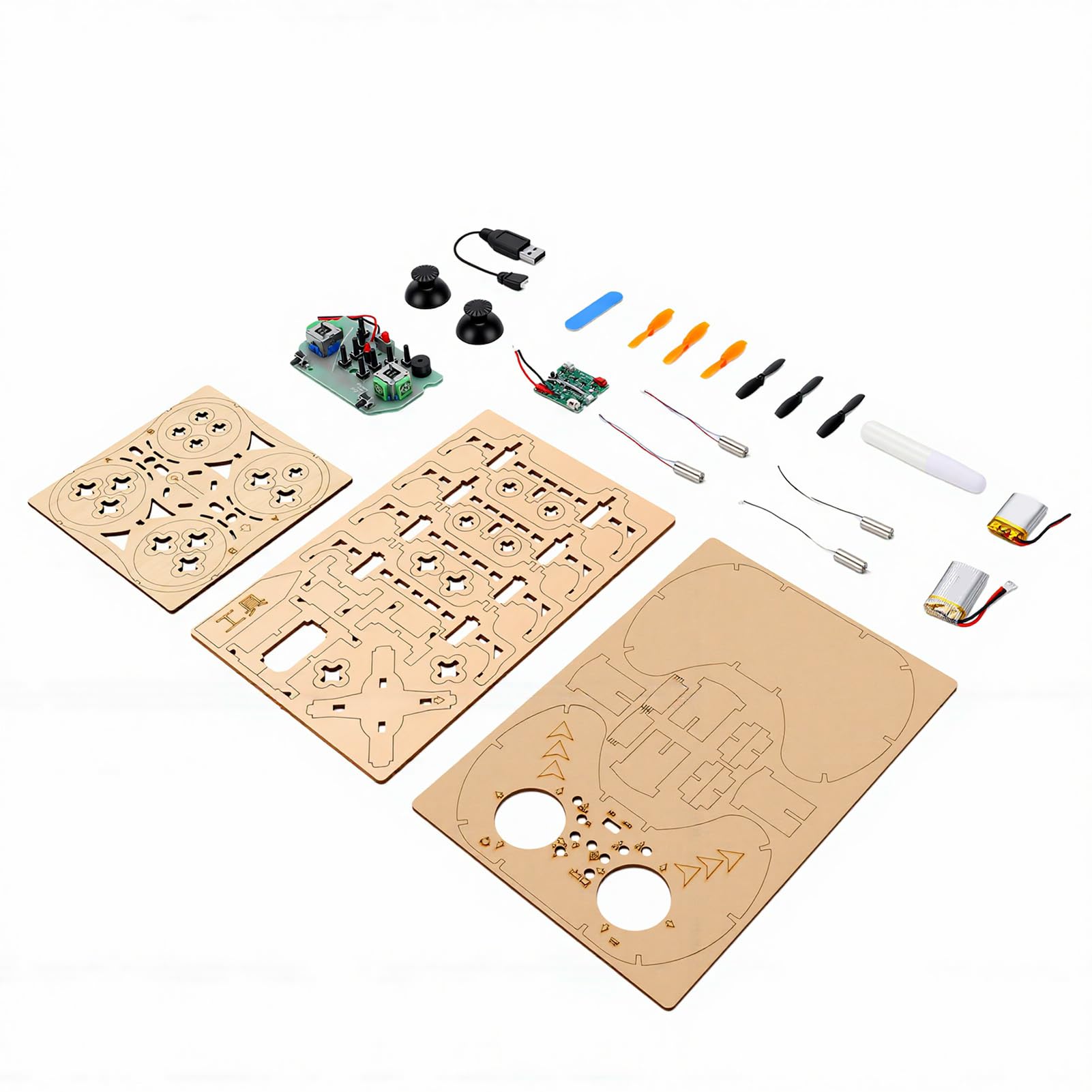 Drone in Legno Kit Drone in Legno Fai da Te Kit da Costruzione in Quadricottero RC 1 Tasto di Decollo Atterraggio 3 Velocità Telaio Protettivo Arresto di Emergen