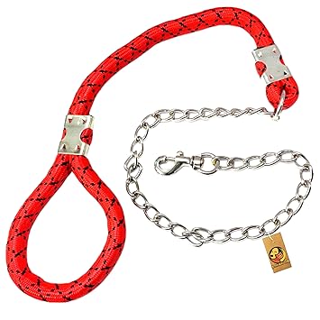 Foodie Puppies Stainless Steel Heavy Duty Dog Chain with Rope Handle Leash for Big Size Dogs (18mm - Handle Chain)