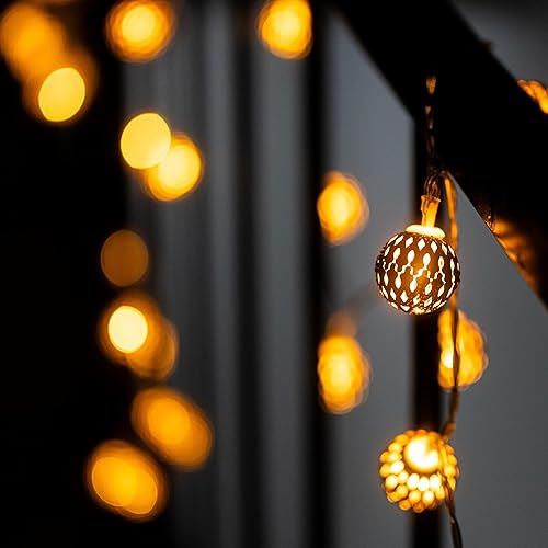 Miniatura 4 de Dazzle Bright Diwali - Guirnalda de luces LED de 16 pies con 8 modos, impermeable, funciona con pilas, globo dorado marroquí con 8 modos, decoración