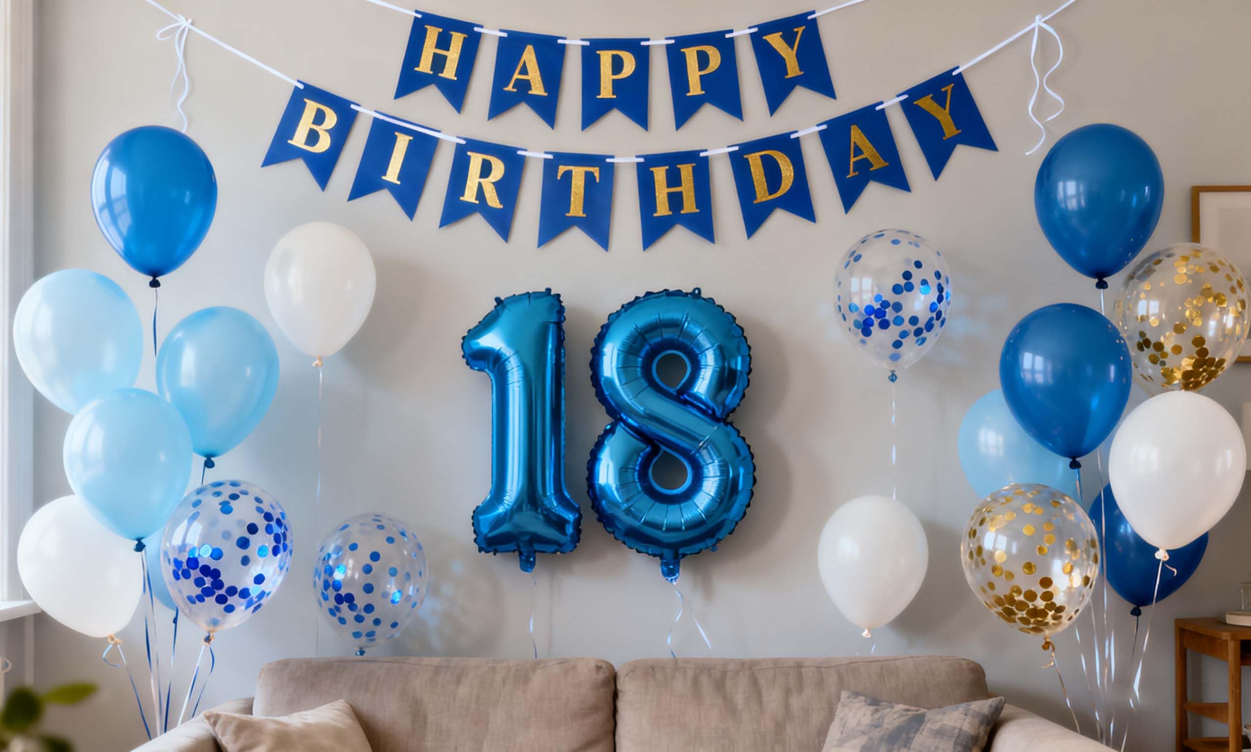 Balon na 18. urodziny, niebiesko-złoty, dekoracja urodzinowa dla chłopca, 18 urodziny, niebieski, 18. urodziny dekoracja dla chłopców, niebiesko-złote, dekoracja na 18. urodziny dla dziewczynek i