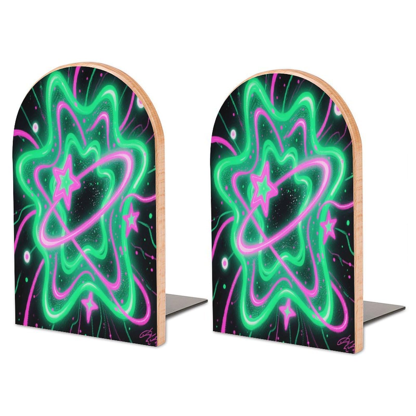 Sujetalibros de galaxia verde y rosa de madera moderno universal económico