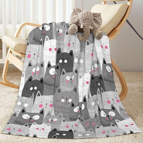 Abucaky Manta de forro polar gris con lindos gatos, ultra suave y acogedora manta decorativa de franela para el hogar, cama, sofá, silla, viajes, 50 Abucaky Manta de forro polar gris con lindos gatos, ultra suave y acogedora manta decorativa de franela para el hogar, cama, sofá, silla, viajes, 50