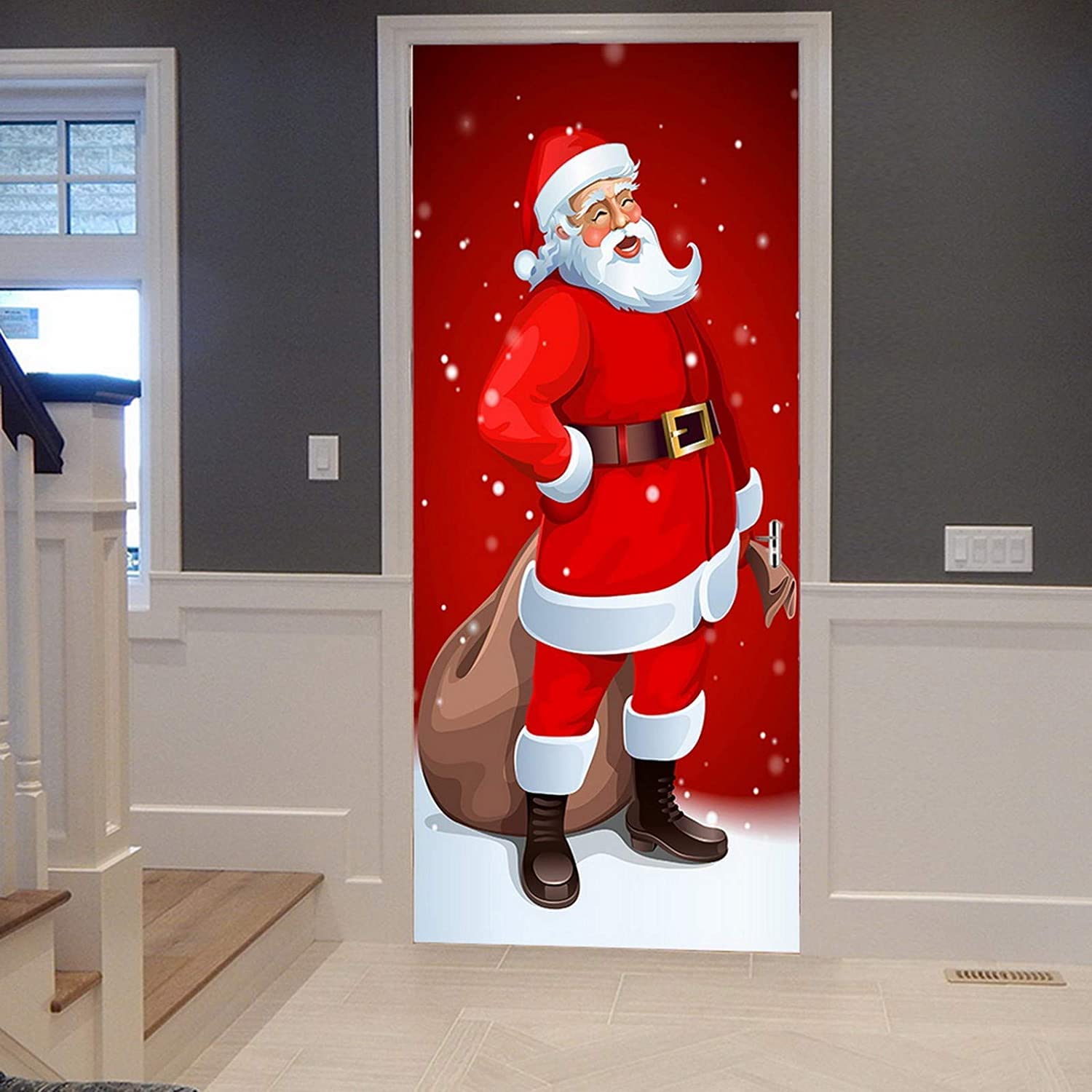 Autocollant De Porte Amovible En PVC Avec Poignées De Père Noël,Papier Peint 3D Imperméable