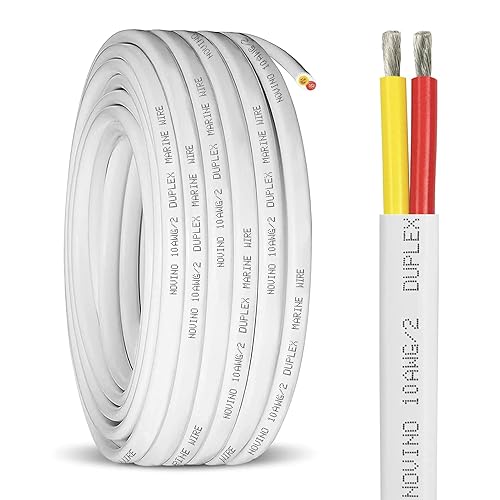 Cable marino de calibre 10, cable dúplex de grado marino, 102 AWG de cobre estañado de 30 pies, sin oxígeno, aislado, rojo y amarillo, cable