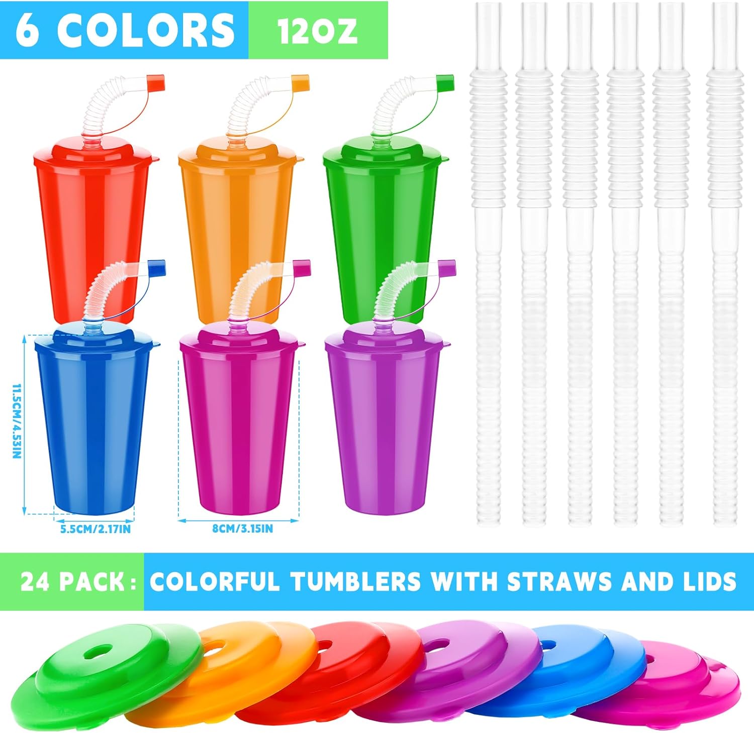 COULD BE MISSING SOME Zubebe 24 Pcs Neon Straws Cups 12 oz Colorful Neon Cups with Sipper and Lids Plastic Favor Reusable Straw for Birthday Party Events Supplies, 6 Colors