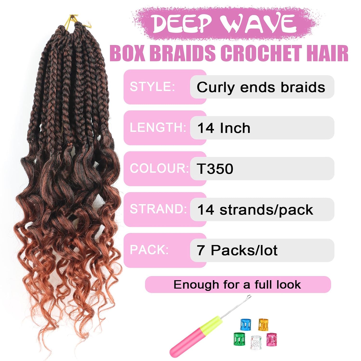 Black and Ginger Goddess Box Braids Crochet Hair with Curly Ends 14 Inch Short Crochet Braids for Black Women Pre Looped 7 Packs Micro Box Braided Crotchet Braiding Hair (T350)