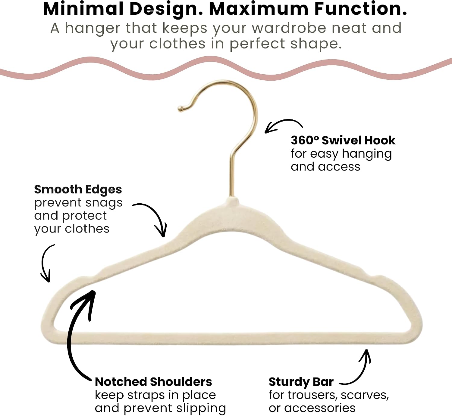 CONCEPTS 25 Pack Ivory/Gold Hook Non-Slip Velvet Hanger for Baby, Clothes Hangers for Toddler & Newborn, Small Hangers for Baby Clothes, Pants & Shirts, Space-Saving Nursery Closet Organizer