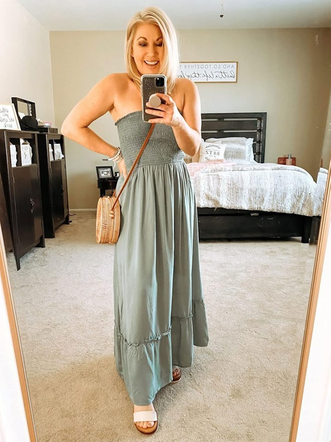 Tobrief Women's Boho Dress Summer Spaghetti Strap Square Neck Flowy Ruffle Beach Long Maxi Dress - Image 5