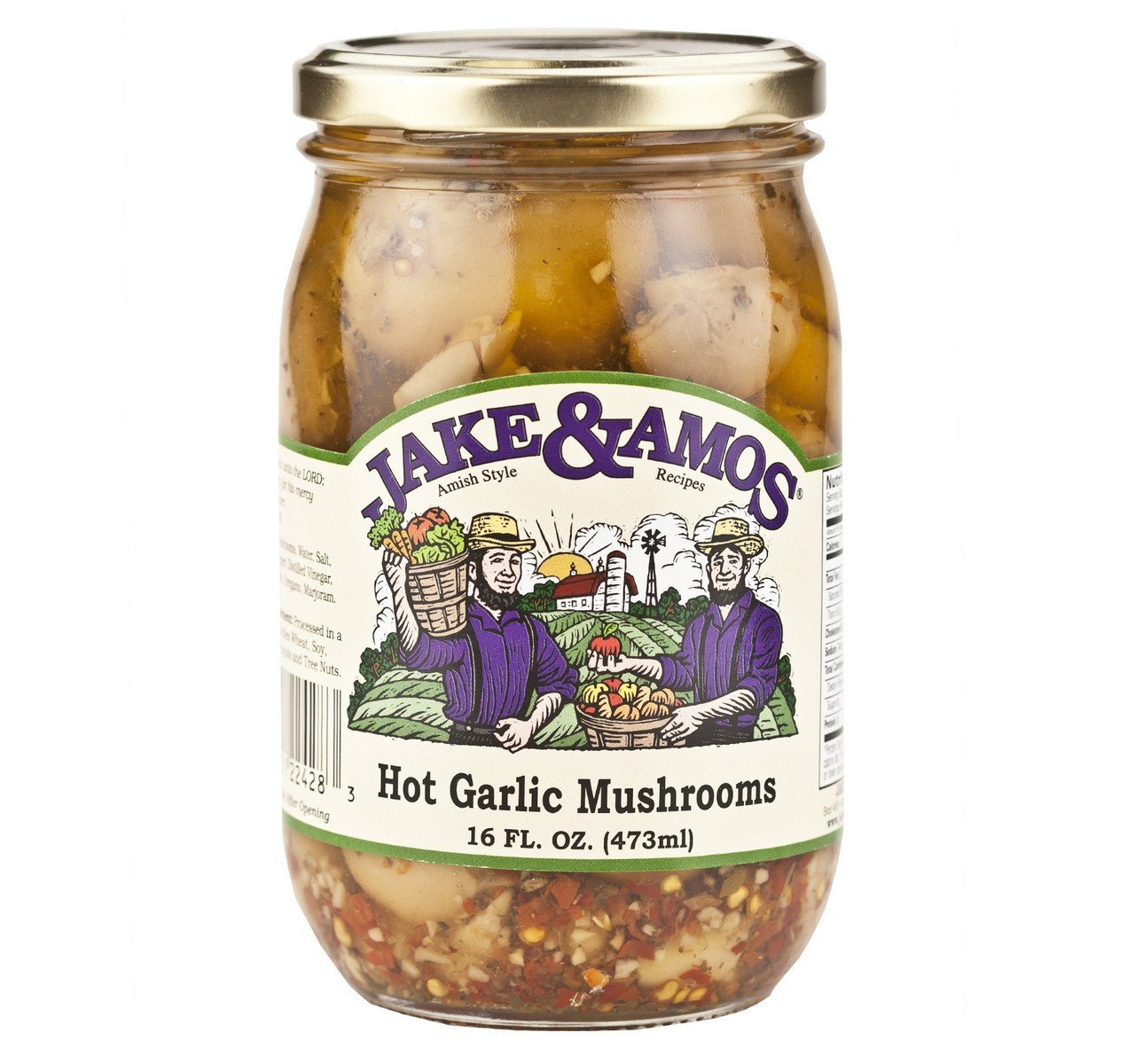 Jake & Amos Pickled Hot Garlic Mushrooms, 16 Oz. Jars (Pack of 2)