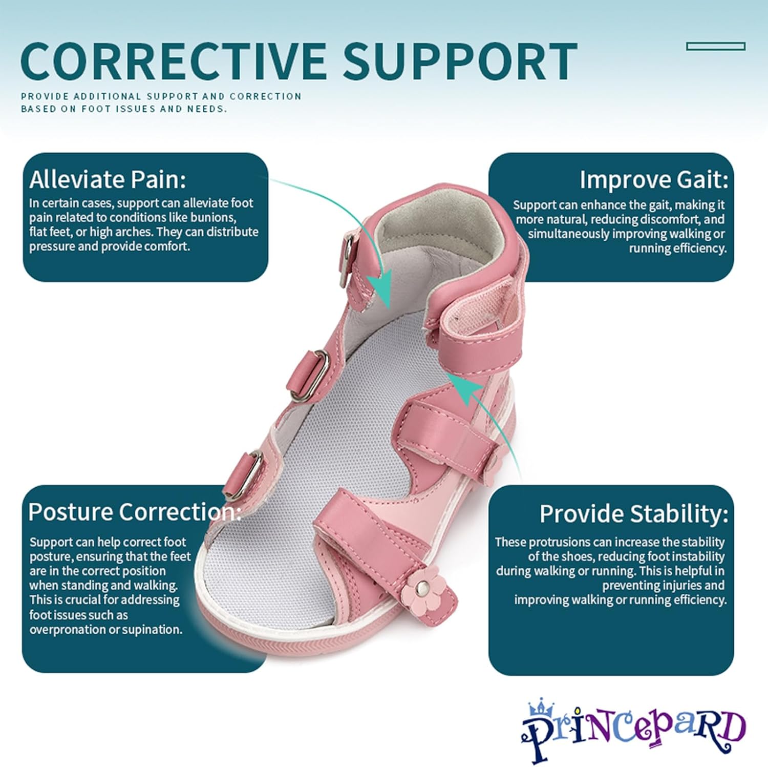 princepard Orthopedic Sandals for girls with Hollowed Out Heart Pattern,High-top AFO Shoes with Arch and Ankle Support - Image 5