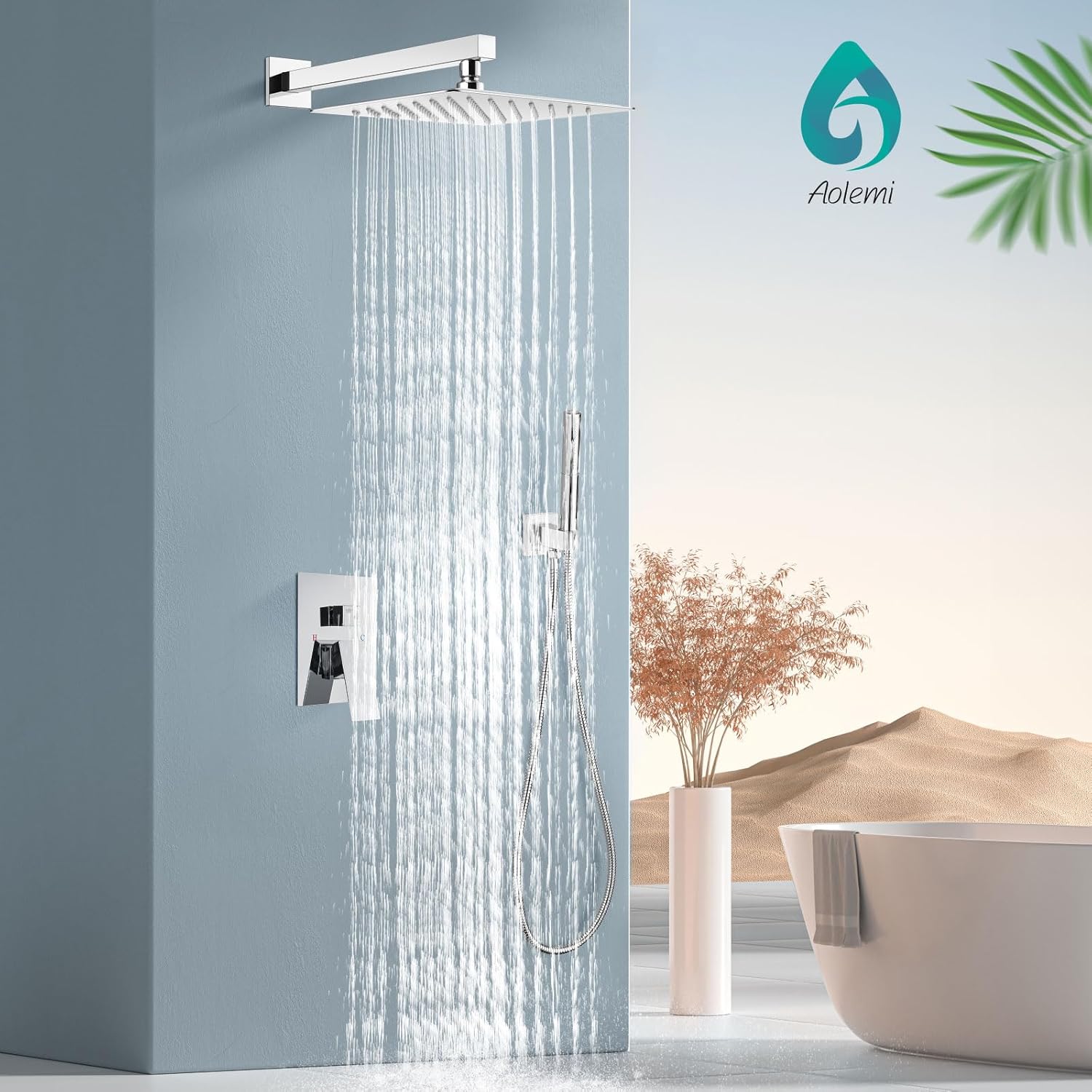 Aolemi Shower Faucet Set, High Pressure Shower System with 2-in-1 Handheld Sprayer, Wall Mount Fixture Combo with Rough-in Valve, 16 Inch Shower Head, Polish Chrome - Image 2