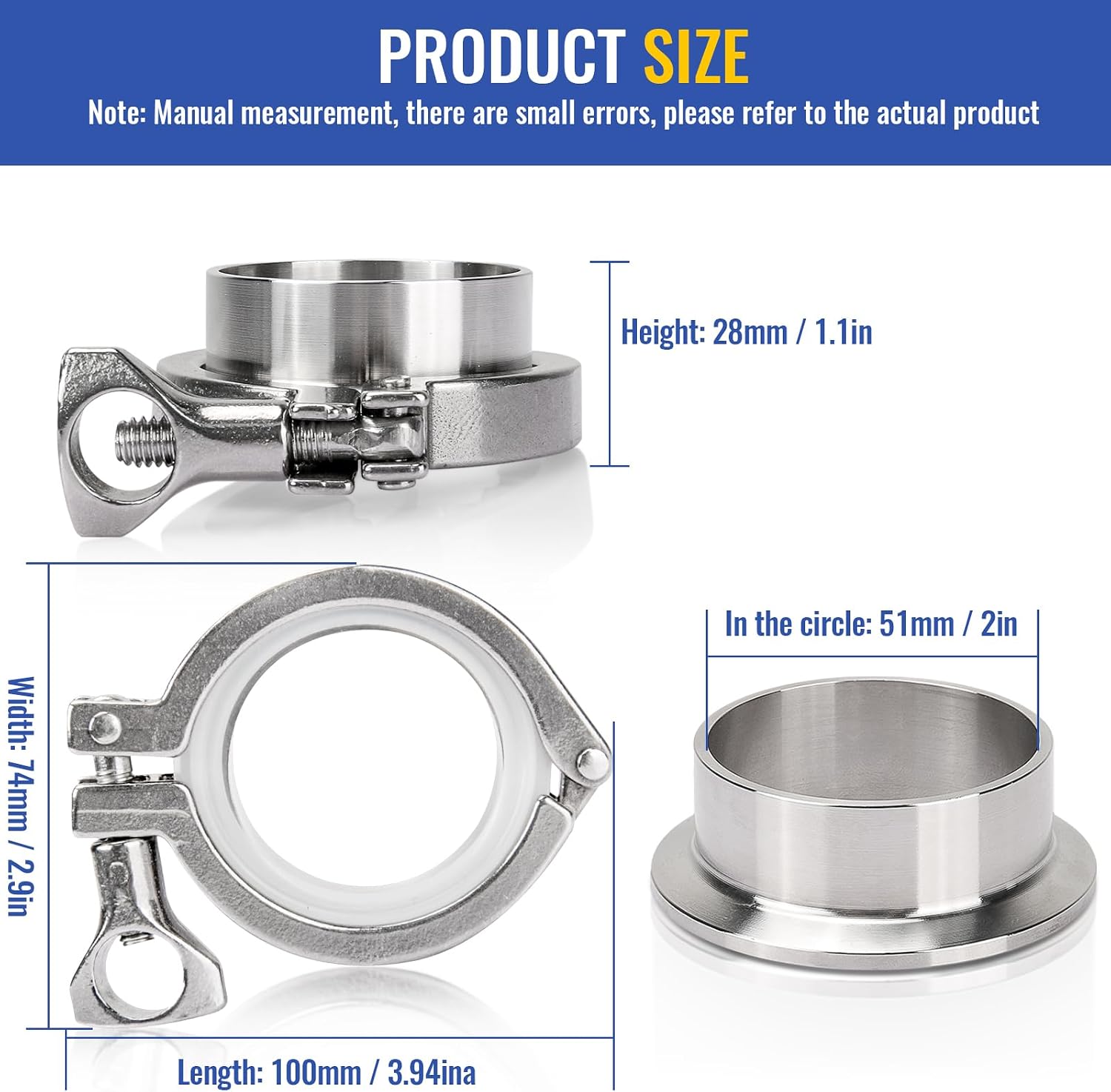 2" Tri Clamp Ferrule Gasket Kit Beer Keg Still Adapter for Distilling Column, 306 Stainless Connector Column Adapter Still Kit Fits 2" Copper Pipe, 3 Pcs