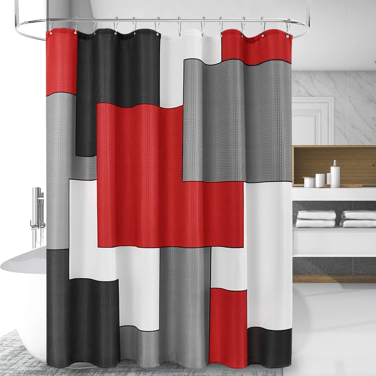 Red Shower Curtains for Bathroom Black and White Modern Shower Curtain Waterproof Cloth Fabric Shower Curtains for Bath Decor, Machine Washable 72 x 72 inch Long : Home & Kitchen