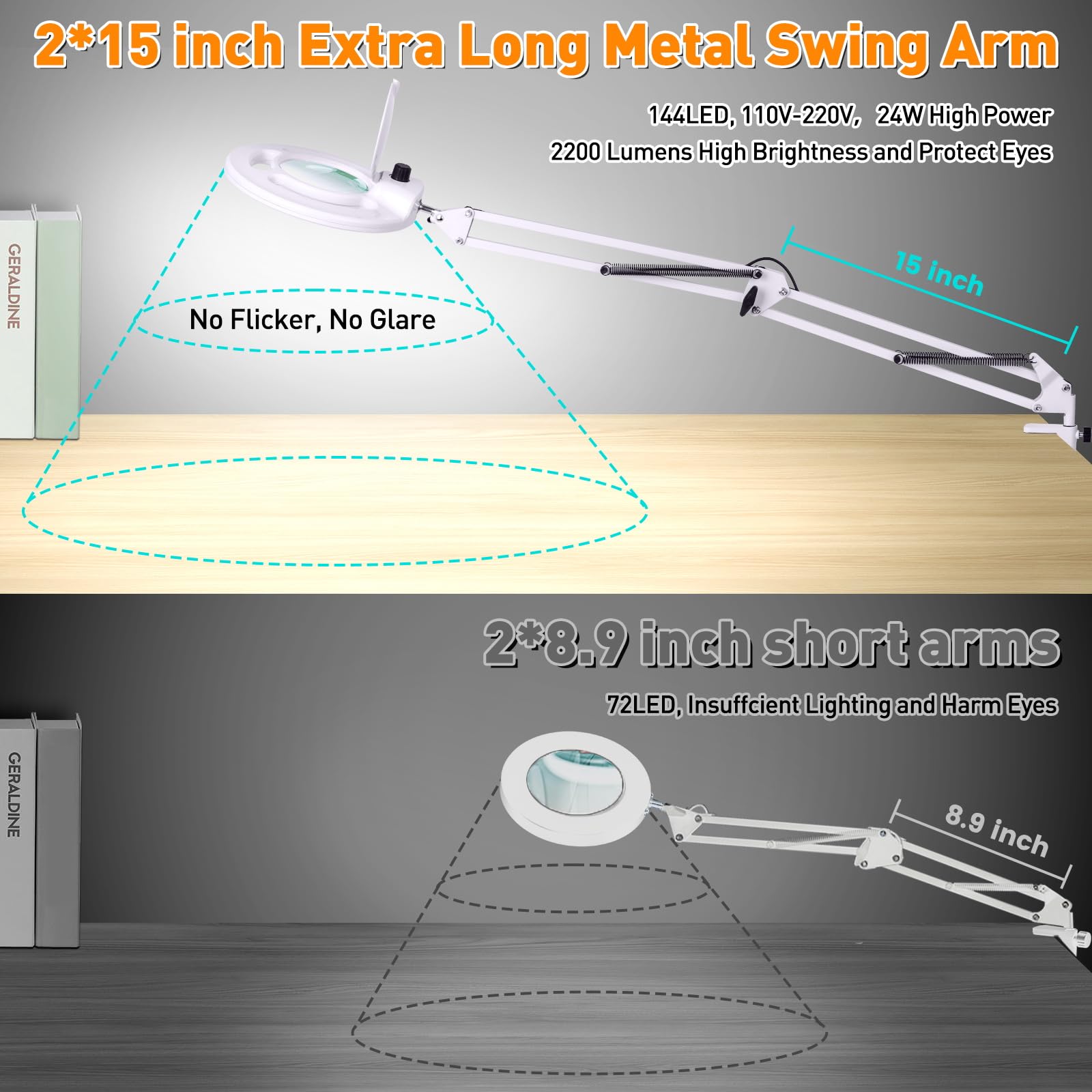 Set di 5 lenti d'ingrandimento con luce e pinza, 2200 lumen, super luminose, lampada dimmerabile, vetro a 8 diottrie, braccio girevole regolabile, lente d'ingrandimento a mani libere per la