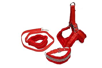 Cocker Fur Padded Medium and Large Size Nylon Dog Harness Leash & Collar Set with Soft and Comfortable Collar Set with Breakaway Closure for Dog