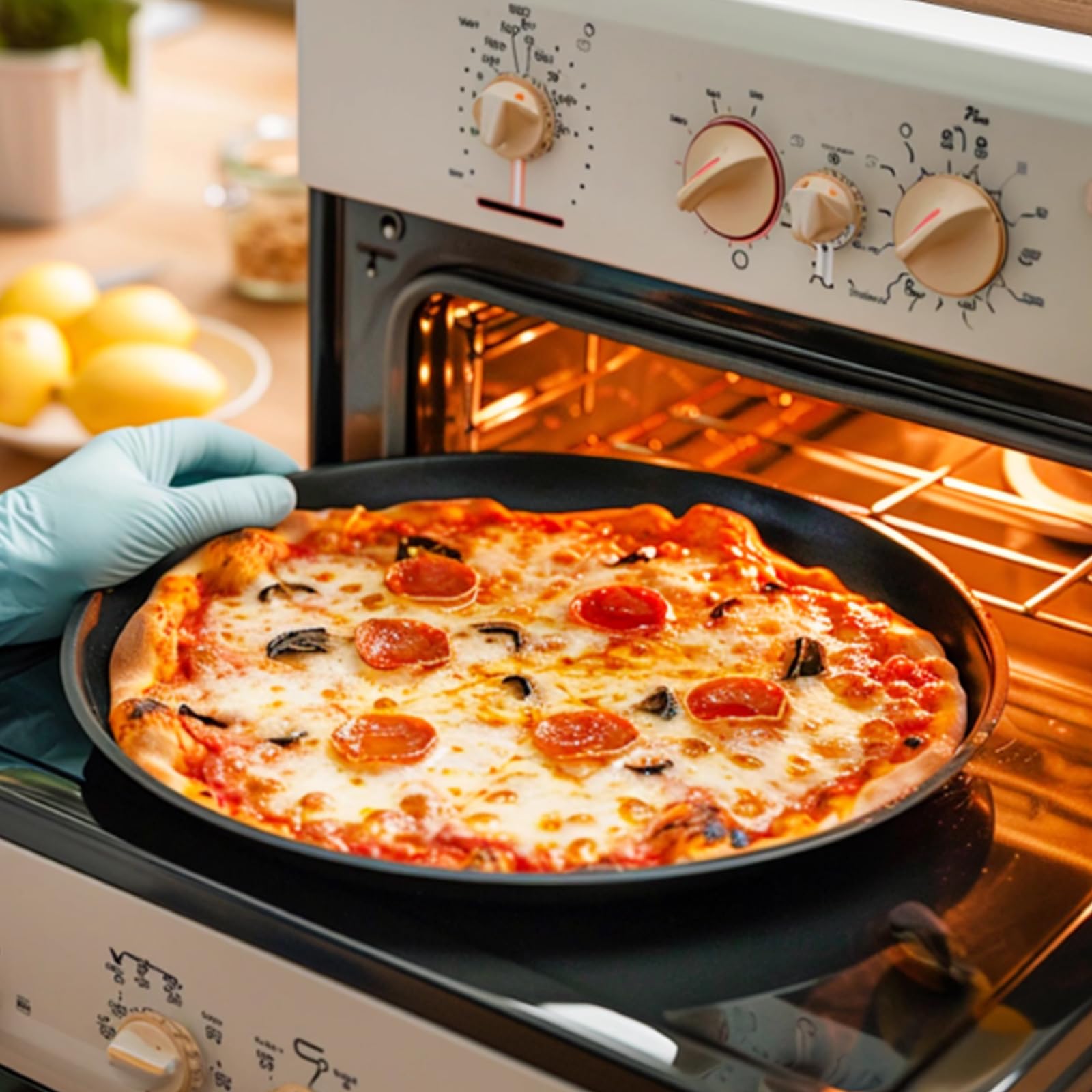 Paquete de 4 bandejas antiadherentes para hornear pizza, bandeja para hornear pizza, bandeja antiadherente para horno, apta para lavavajillas (12 pulgadas)