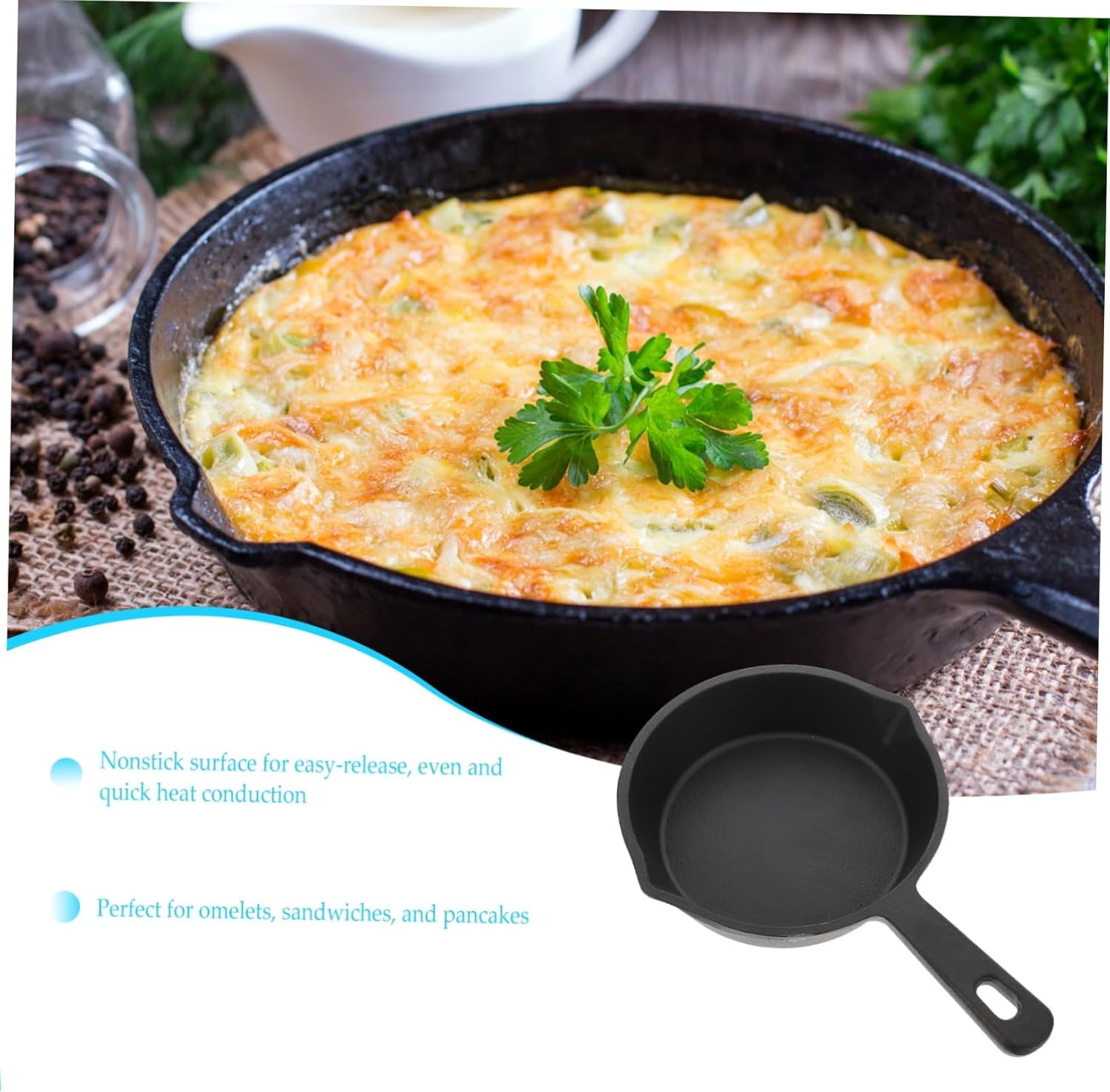 Cast Iron Mini Nonstick Frying Pan Round Pancake Pan for Gas Induction Cooktops 8-inch Sturdy Iron Nonstick Surface for Omelettes Crepes