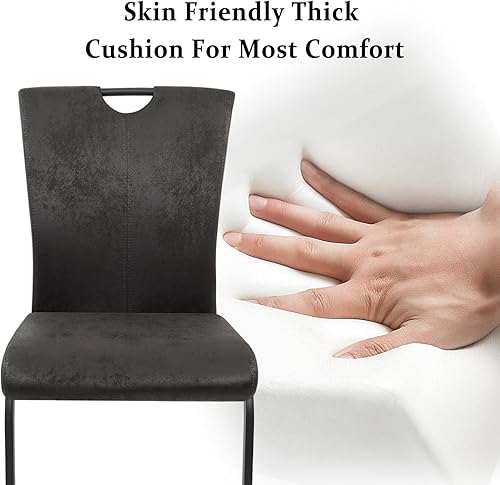 Miniatura 7 de GrandNoor Juego de 2 sillas de comedor de tela vintage con asa, moderna silla tapizada de respaldo alto para cocina y comedor, sillas voladizas sin